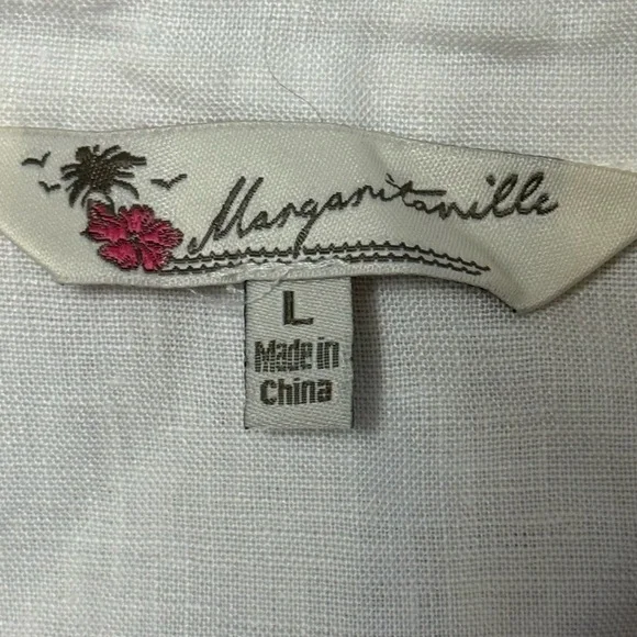 Margaritaville Frayed Hem White Jacket 100% Linen Beach Vacay Lightweight - Picture 3 of 6